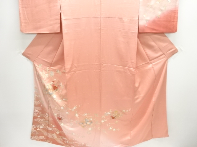  橘に短冊・牡丹模様刺繍訪問着